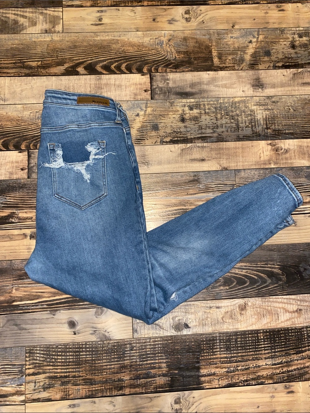 Women's High waist Skinny Distressed Mid Blue Jeans